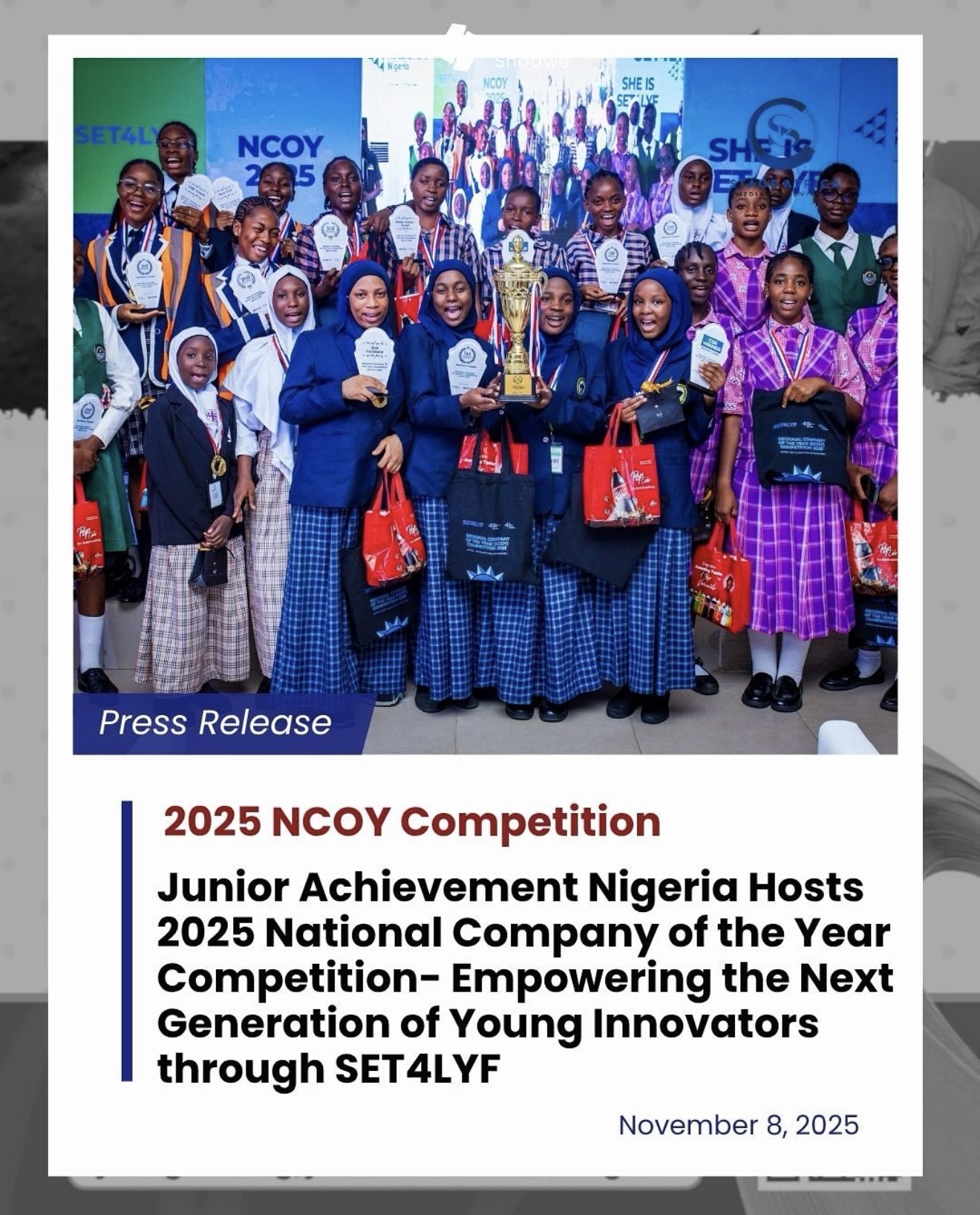 Junior Achievement Nigeria — 2025 NCOY press feature, SET4LYF